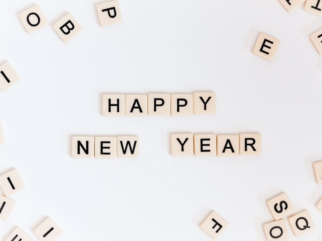 Happy New Year in scrabble tiles