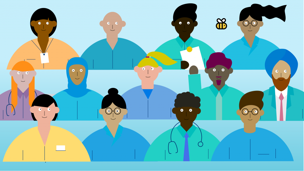 Smiling cartoon healthcare staff