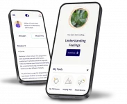 Two phones showing screens from the SilverCloud digital mental heath tool